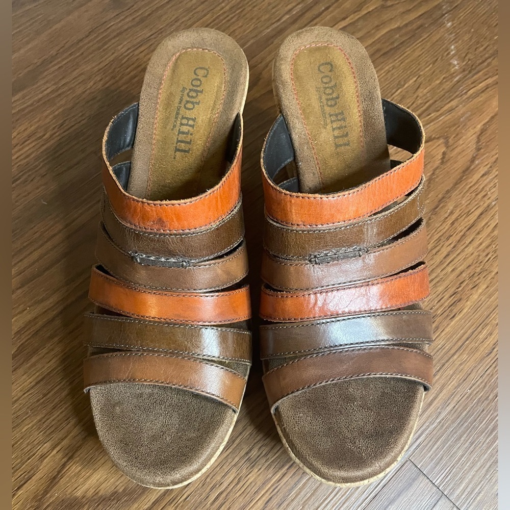 Cobb Hill Leather Mule Heels • Brown Tan Strappy Comfort Slides • Size 10